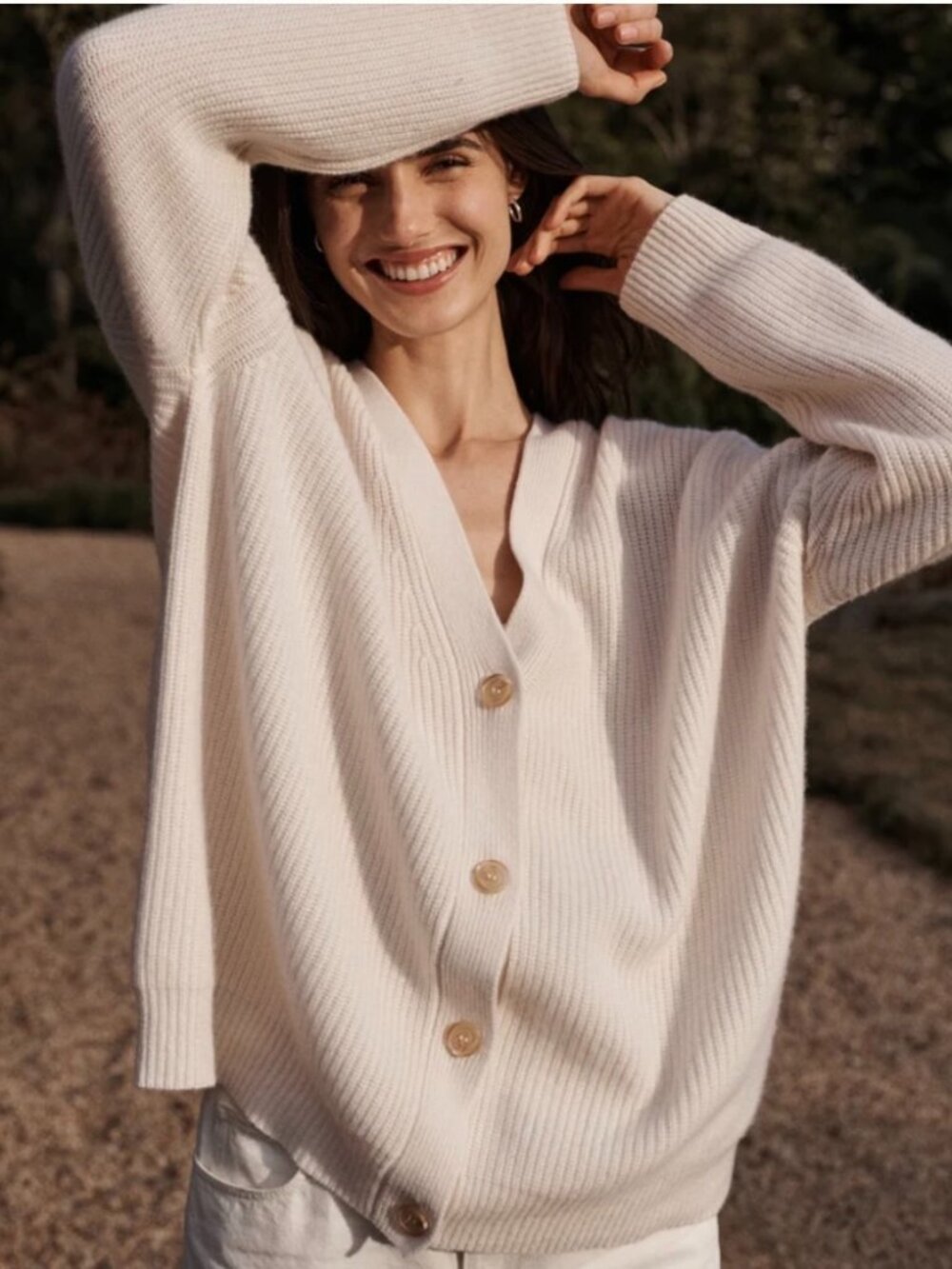 Jenni Kayne Cashmere Cocoon Cardigan Ivory Oversized 100% Cashmere Size M